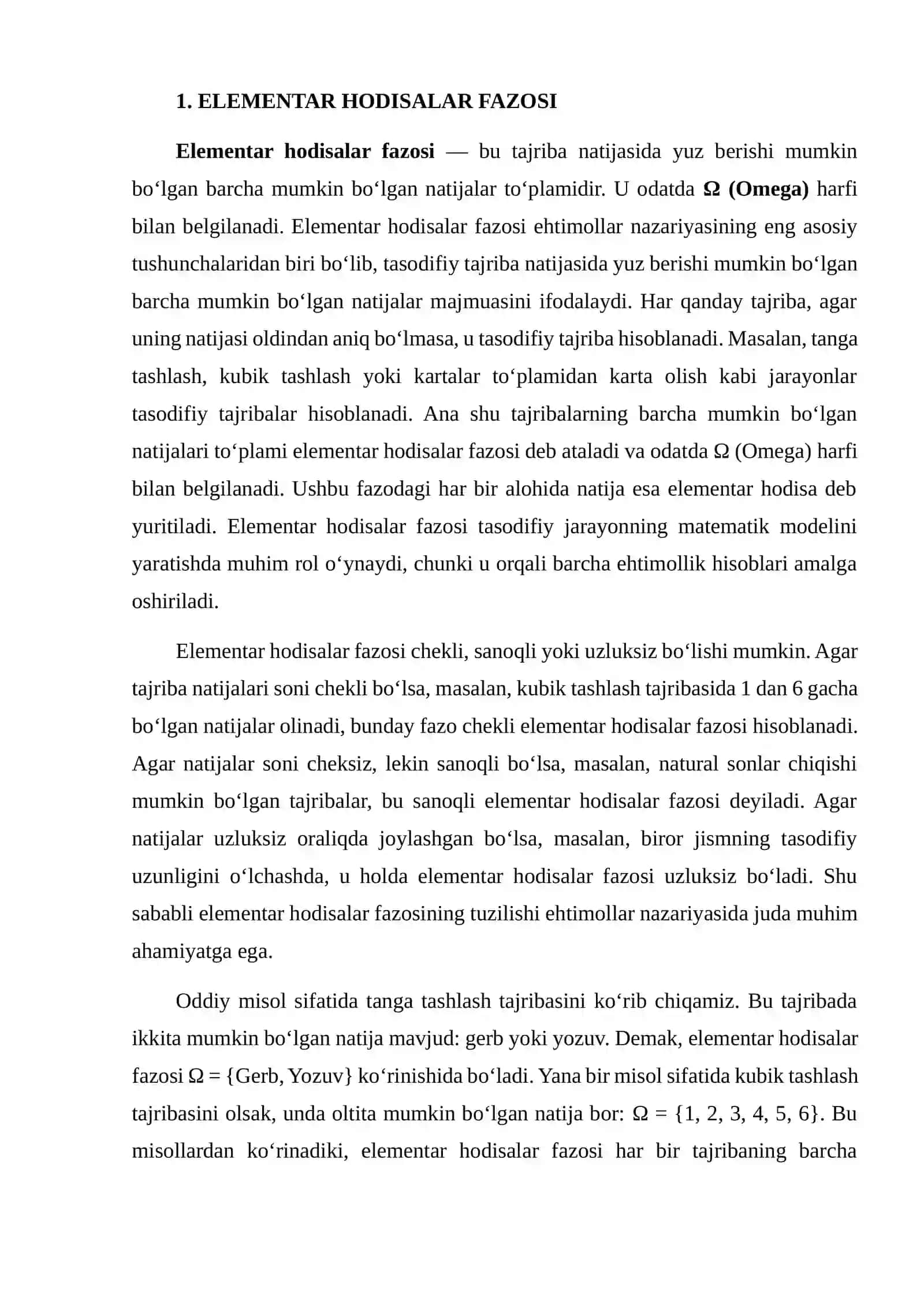ELEMENTAR HODISALAR FAZOSI. HODISALAR USTIDA AMALLAR. EHTIMOLNING TA’RIFLARI 3