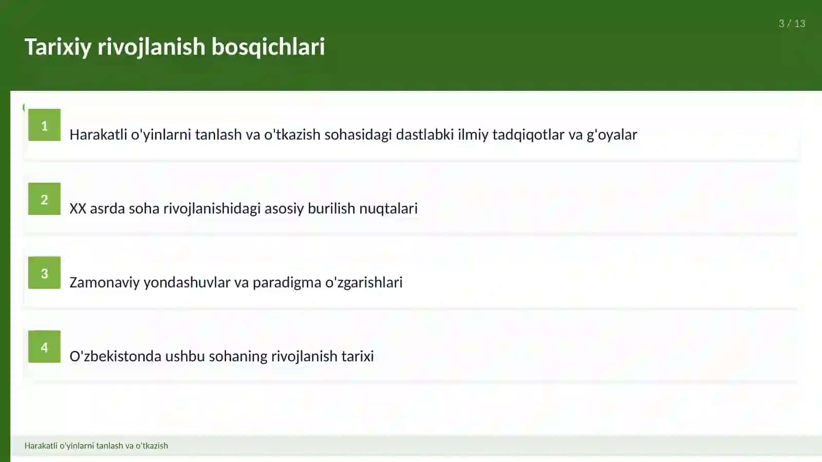 Harakatli o'yinlarni tanlash va o'tkazish 3