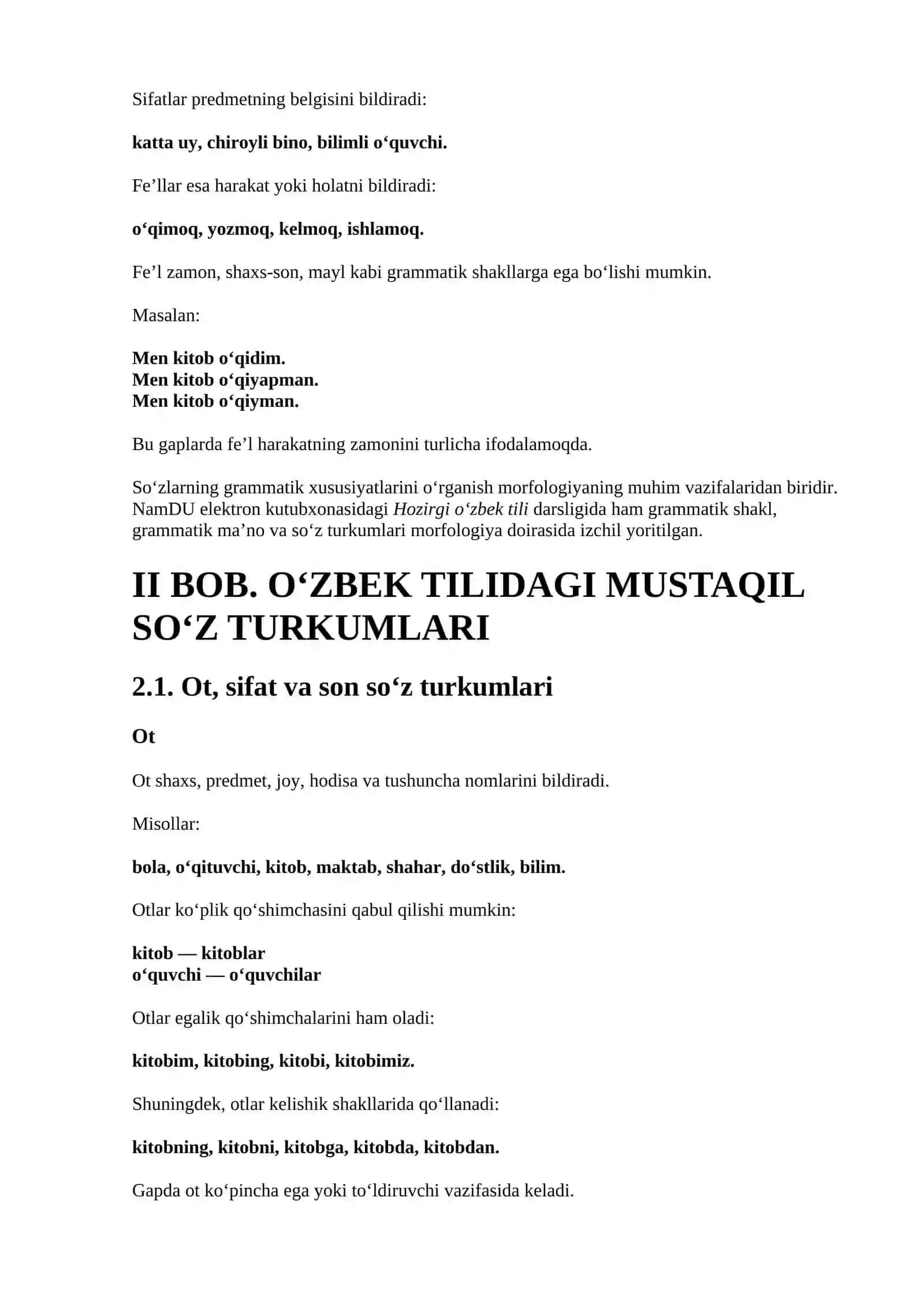 Ona tili fanidan kurs ishi namunasi — O‘zbek tilida so‘z turkumlari 3