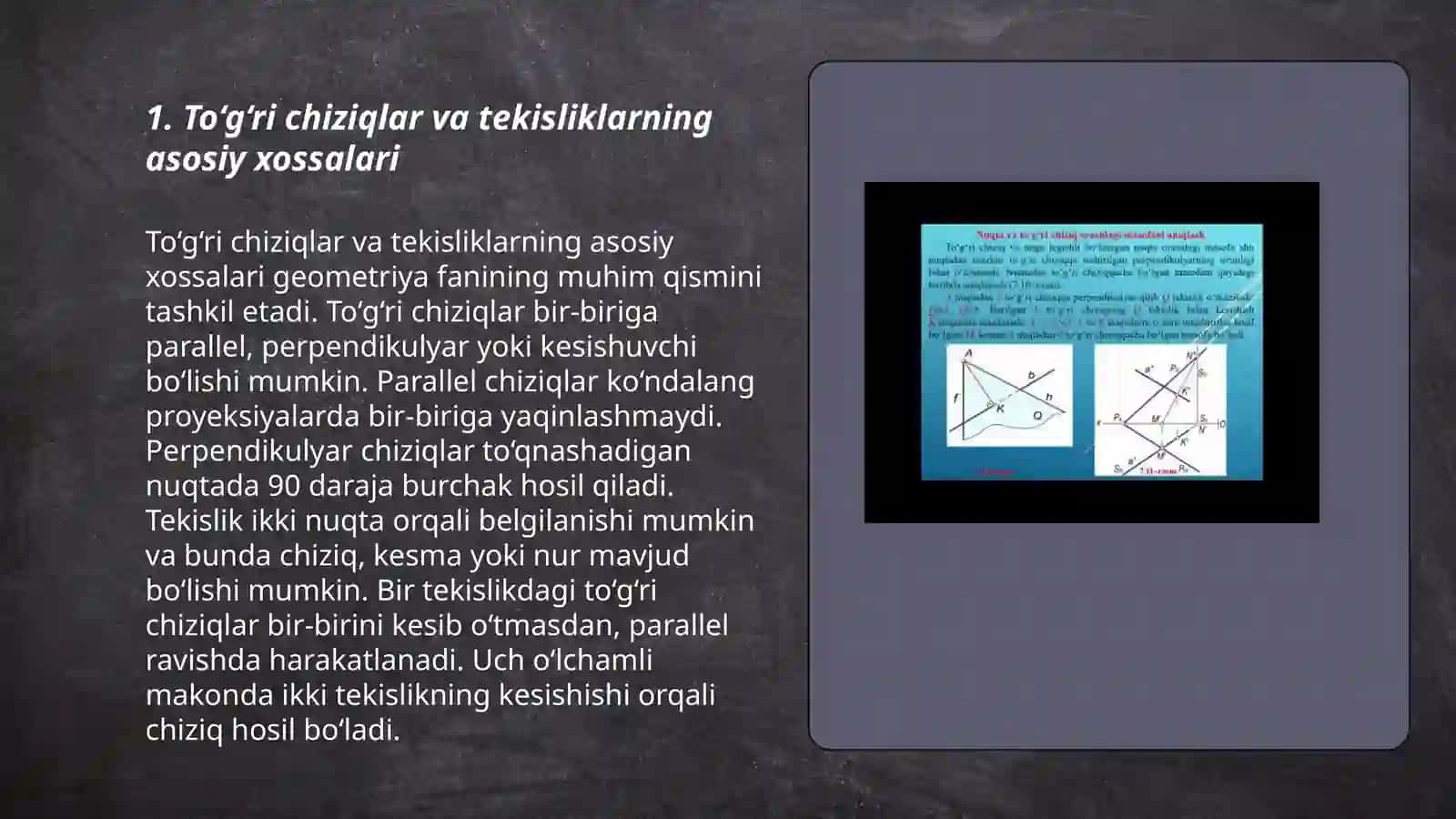 Fazodatõğri chiziq va teksliklarni parallel va perpindikulyarligini o'qitish metodikasi 3