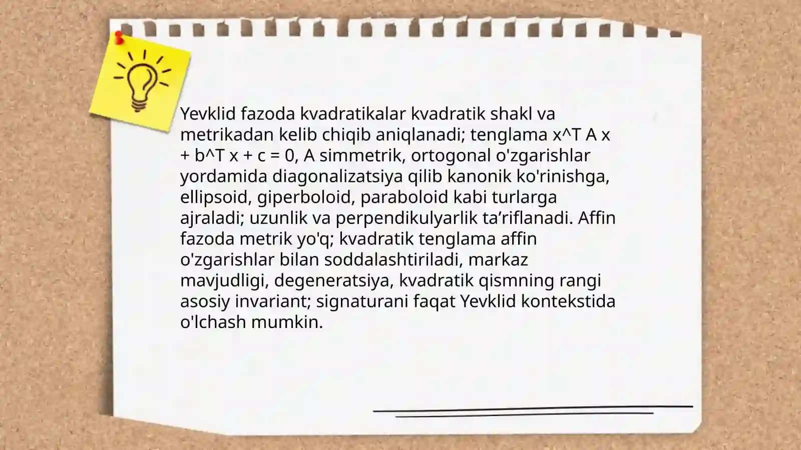 Yevklid va affin fazodagi kvadratikalar farqi 3