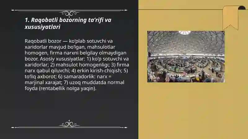 Bozor turlari raqobatli va no raqobatli bozorlar 3