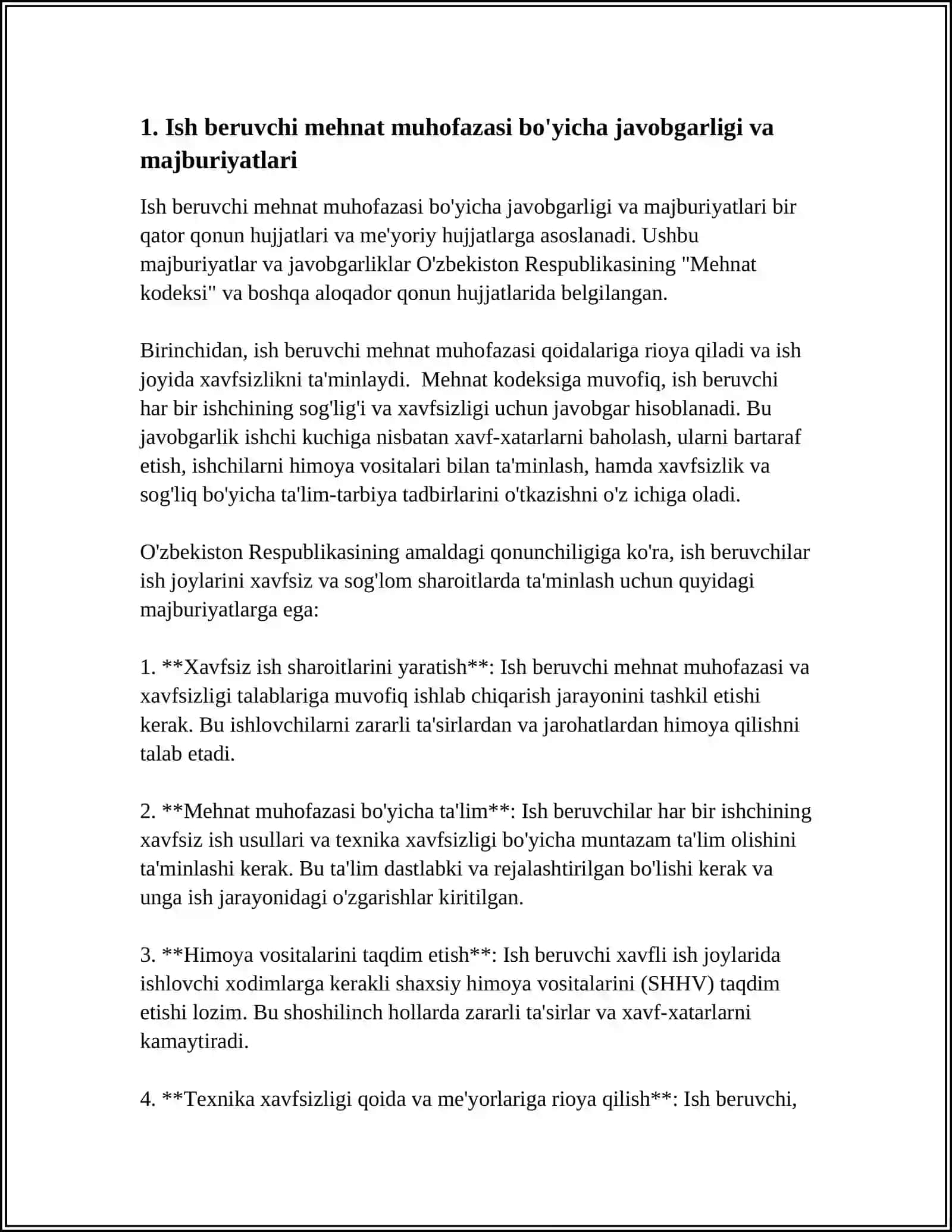 MUSTAQIL ISH: MEHNAT MUHOFAZASI BOʻYICHA JAVOBGARLIK 3