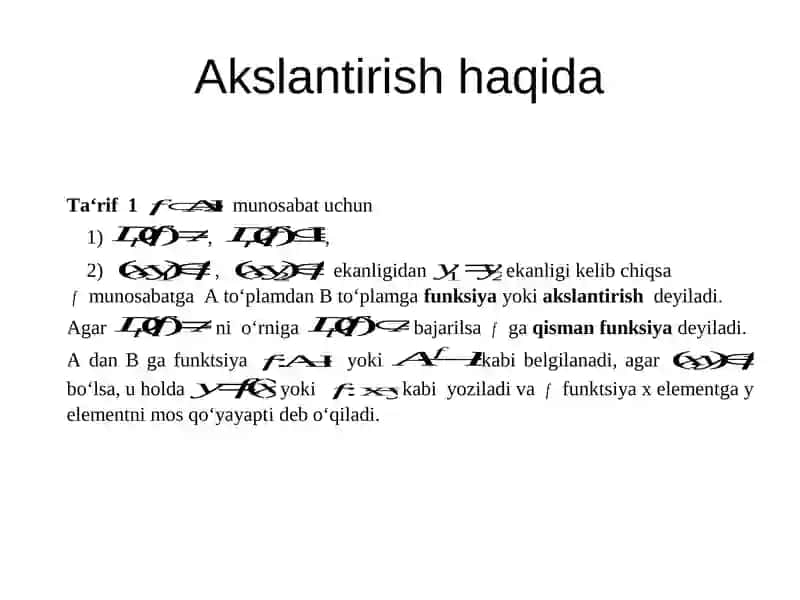 Akslantirishlar va funksiyalar 3