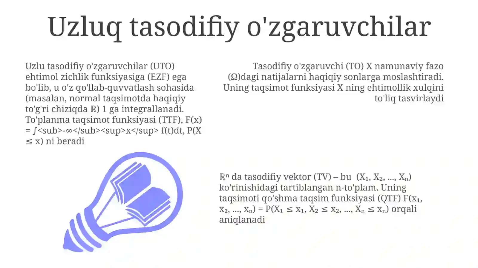 Tasodifiy Vektorlar va Ko'p O'lchovli Taqsimotlar 3