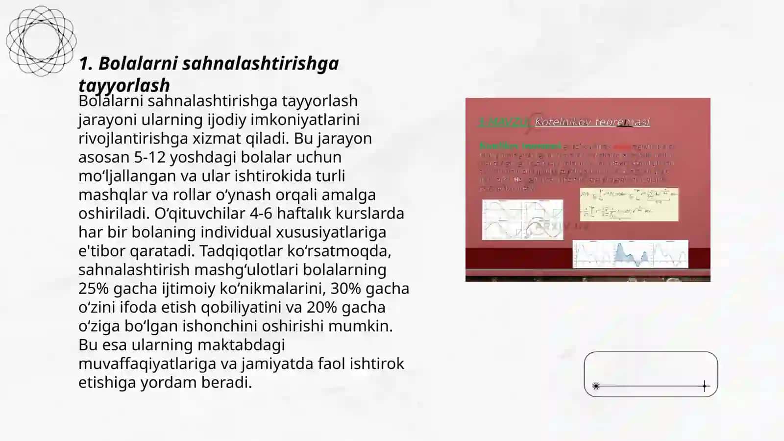 Bolalarni sahnalashtirish va ijodiy faoliyatga oʻrgatish fanidan slayd tayyorlash 3
