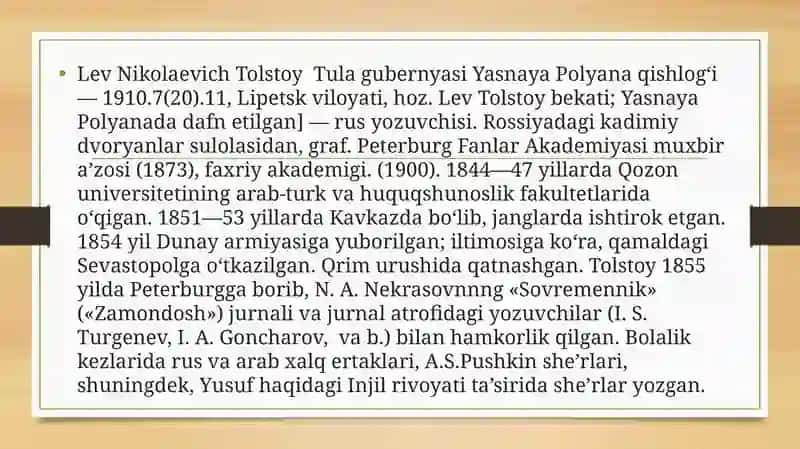 Lev Tolstoyning "Iqrornoma" asaridagi di ye'tiqodlarni tahliletish 3