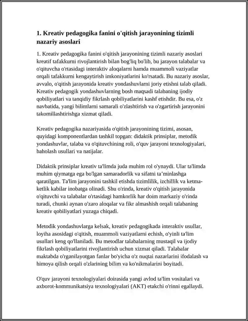 Kreativ Pedgogika Fanini O'qitish Jarayoni Yaxlit Tizim Sifatida 3
