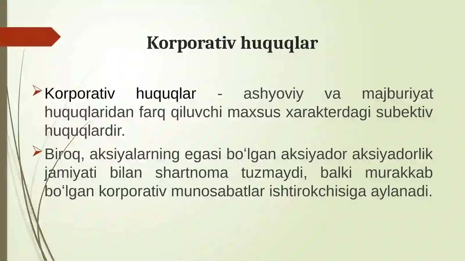 Mavzu: xo‘jalik jamiyatlarida aksiyador va ishtirokchilarning korporativ huquq va majburiyatlari 3