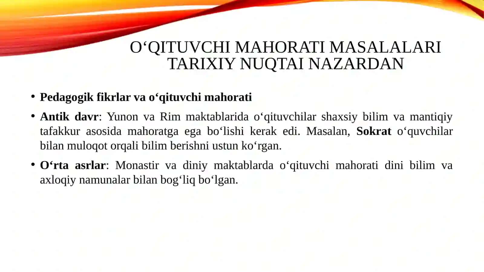 Pedagogik fikrlar va maktablar tarixida o'qituvchi mahorati masalalari. Pedagoging kasbiy kompetentligining tuzilishi va mazmuni 3