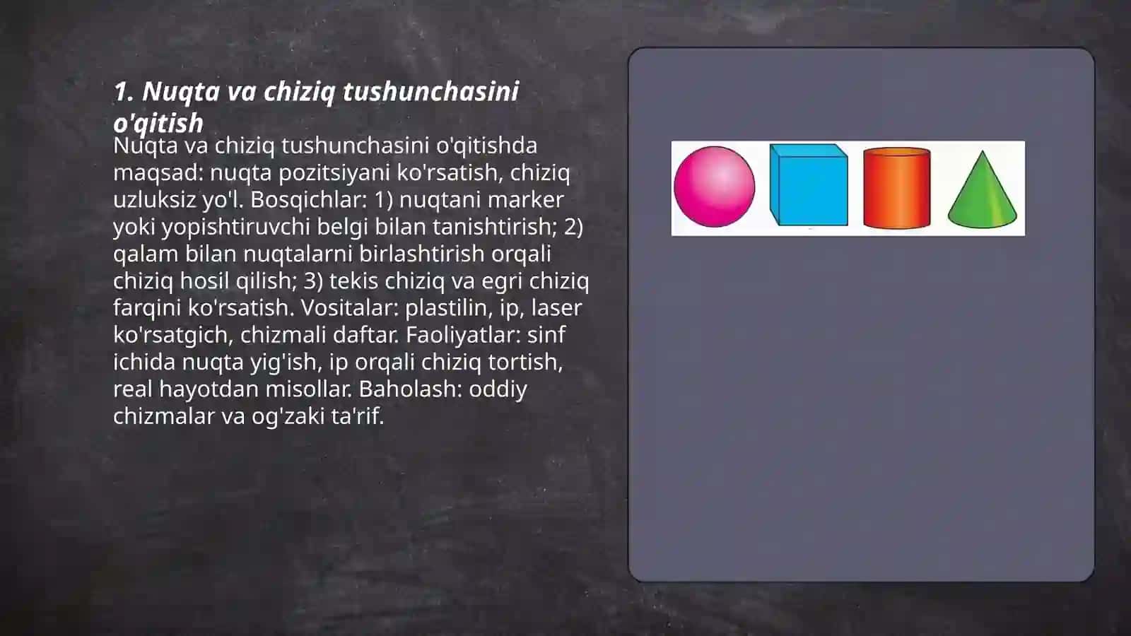 Eng sodda geometric shakllarni o'qitish 3