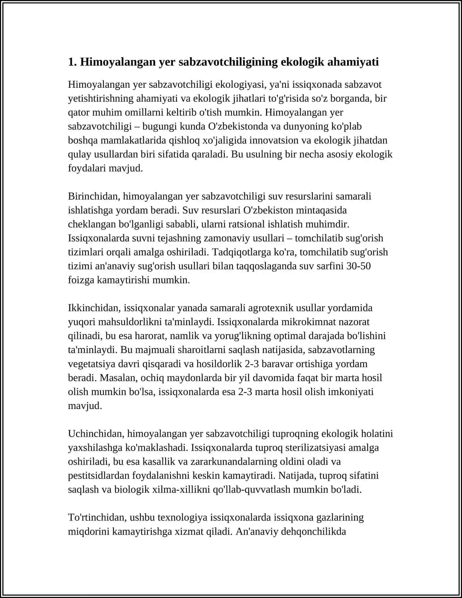 HIMOYALANGAN YER SABZAVOTCHILIGINI AHAMIYATI, UNI VAZIFASI, XUSUSIYATLARI, AHVOLI VA RIVOJLANISHI 3