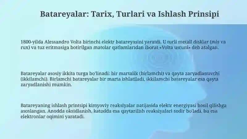 Batareyalar: Tarix, Turlari va Ishlash Prinsipi 3