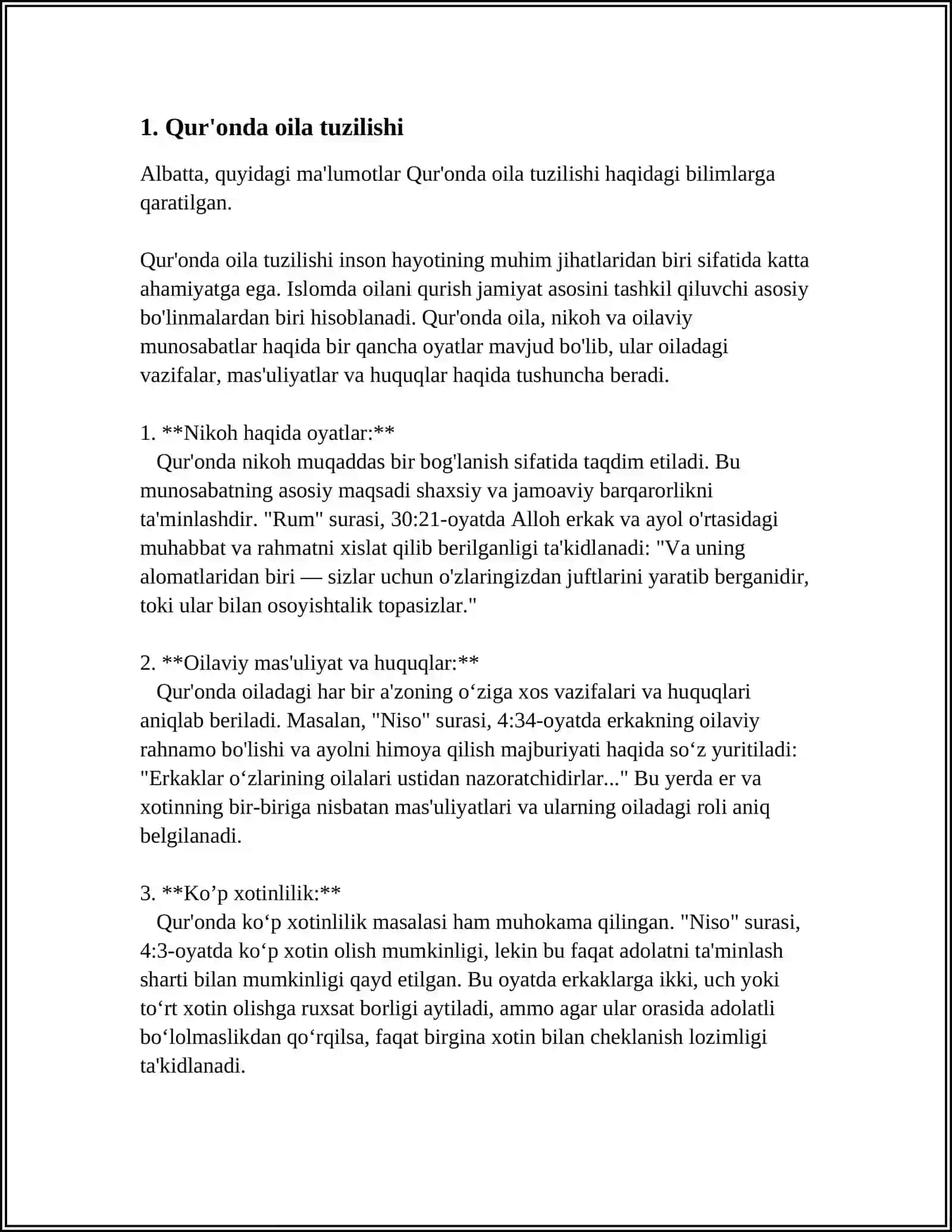 QURʼON - ISLOM DININING MUQADDAS KITOBIDA OILA VA AYOLLARGA MUNOSABAT 3
