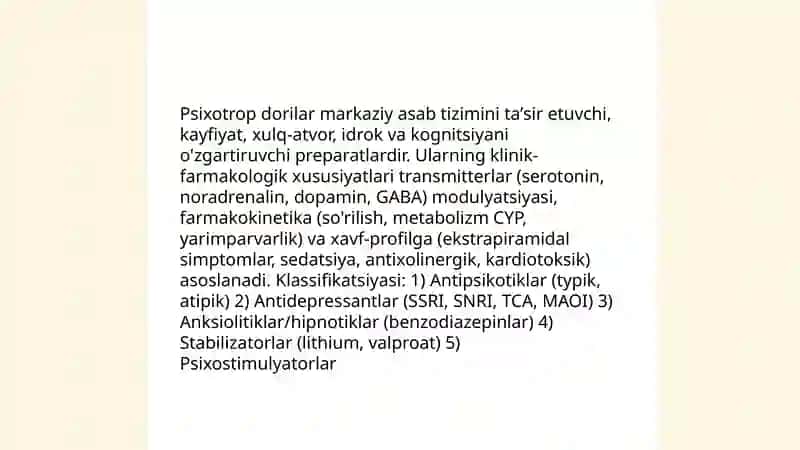 Psixotrop dori vositalarining klinik farmakologiyasi 3