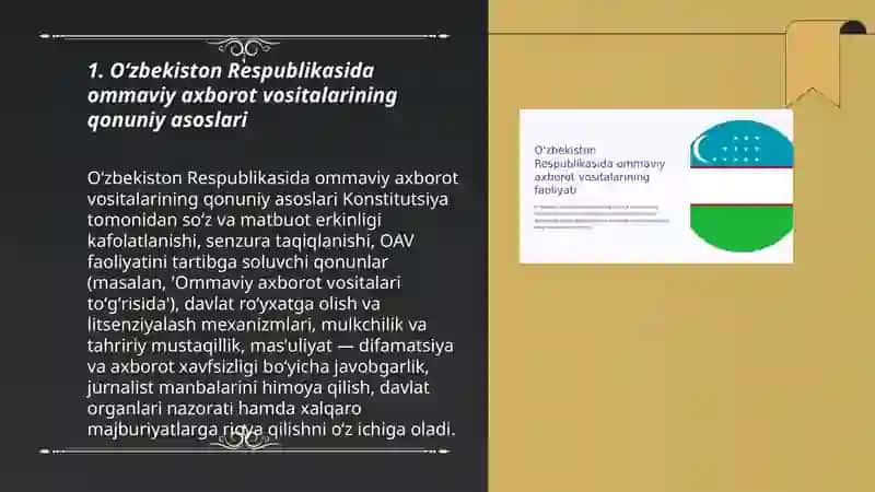 Oʻzbekiston Respublikasida ommaviy axborot vositalarining qonuniy asoslari 3