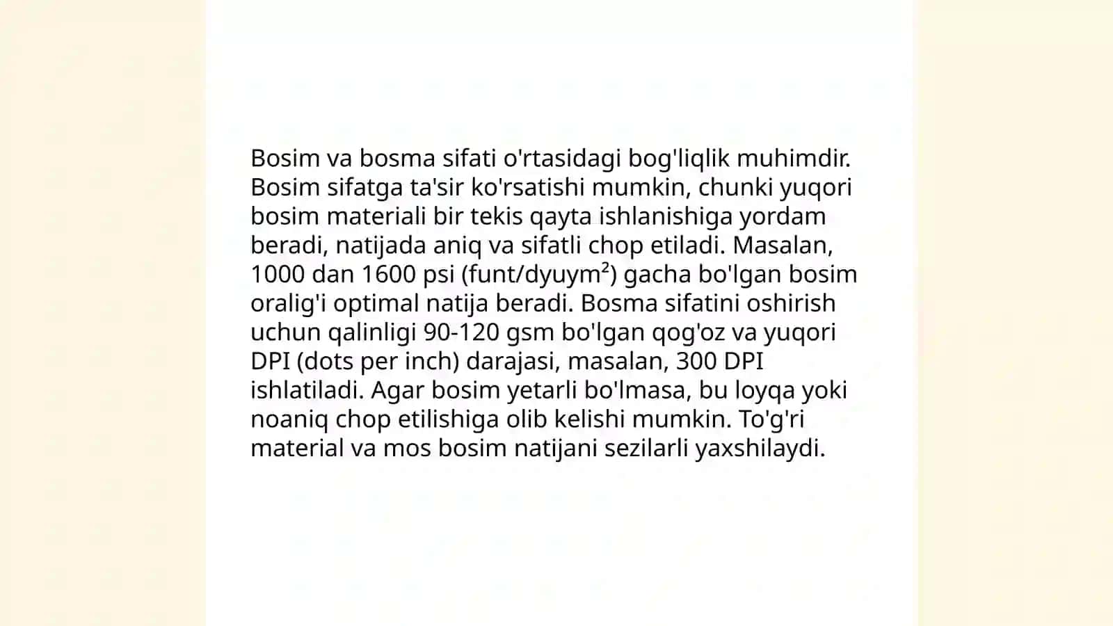 Bosma jarayonida sodir bo‘ladigan fizik mexanik hodisalar va ularning bosma sifatiga ta’sirini o‘rganish 3