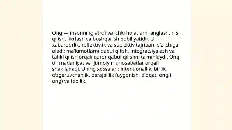 Ong va ongosti konsepsiyalari.Ongning xossalari 3