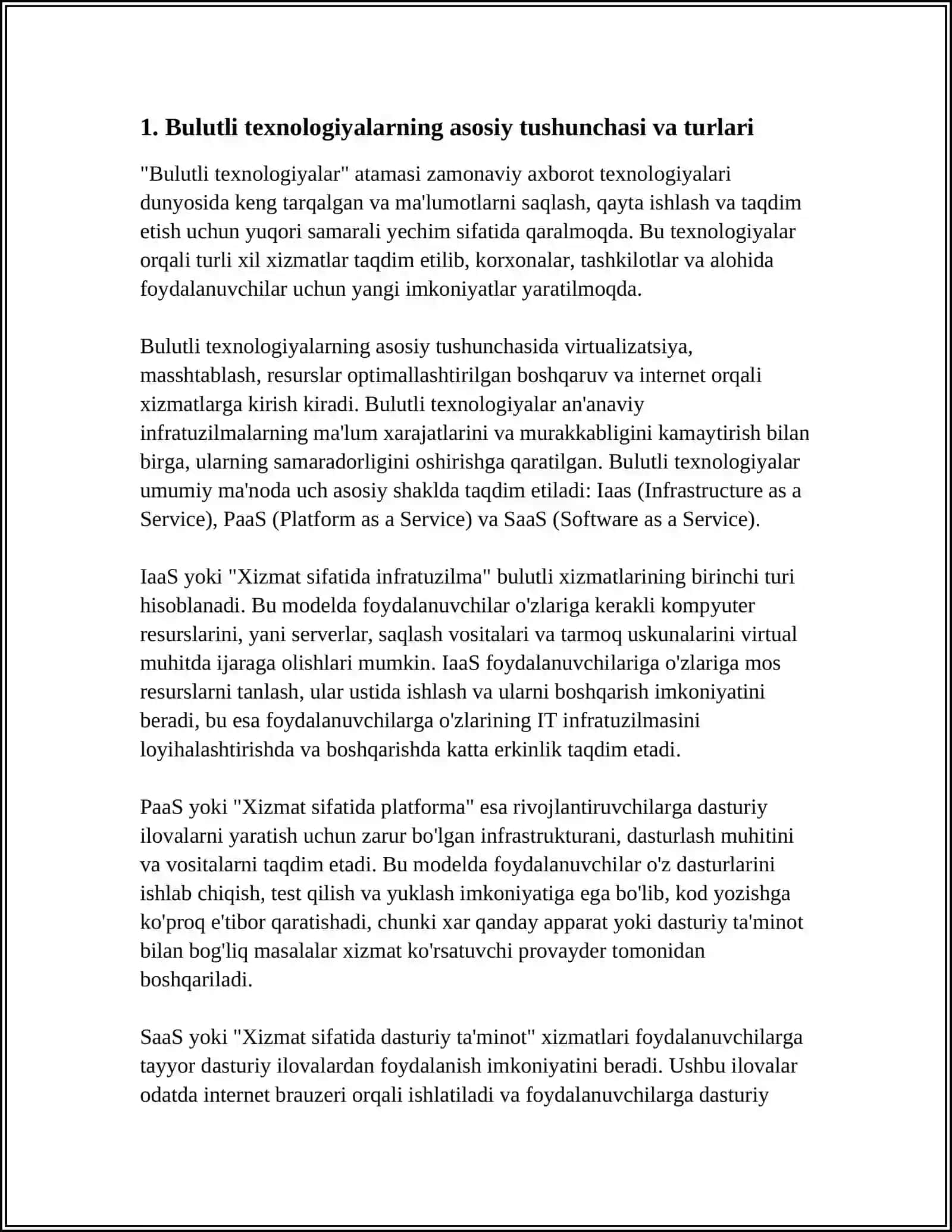 Bulutli texnologiyalarning Xususiyatlari va Afzalliklari 3