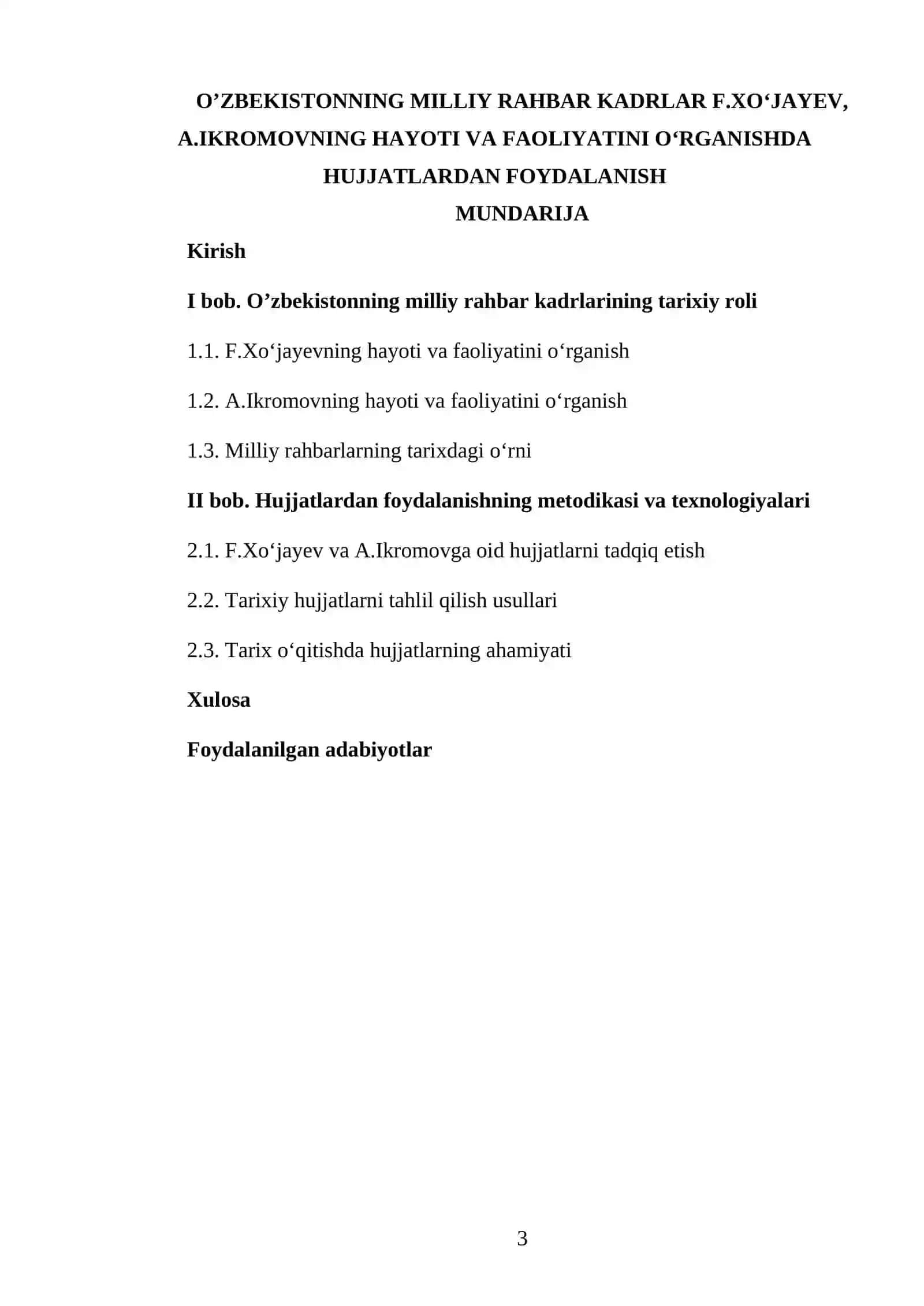 TARIX O’QITISH METODIKASI VA TEXNOLOGIYALARI FANIDAN TAYYORLAGAN KURS ISHI 3
