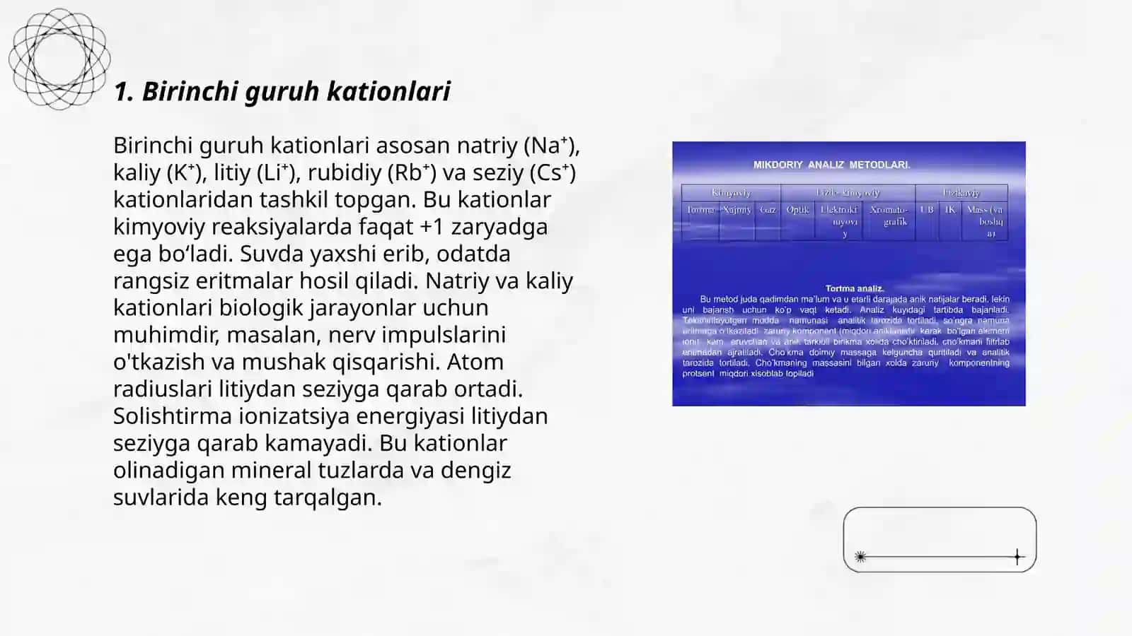 Birinchi, ikkinchi va uchinchi guruh kationlari aralashmasining analizi 3