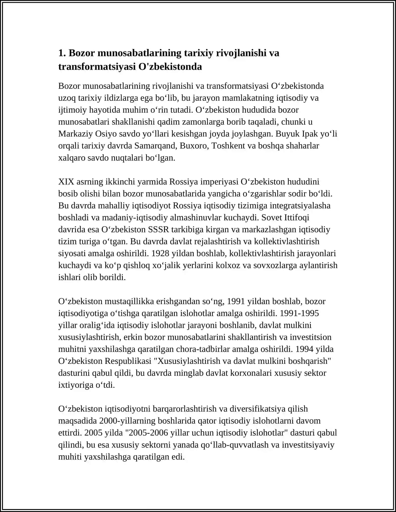O'ZBEKISTONDA BOZOR MUNOSABATLARINING RIVOJLANISHI 3
