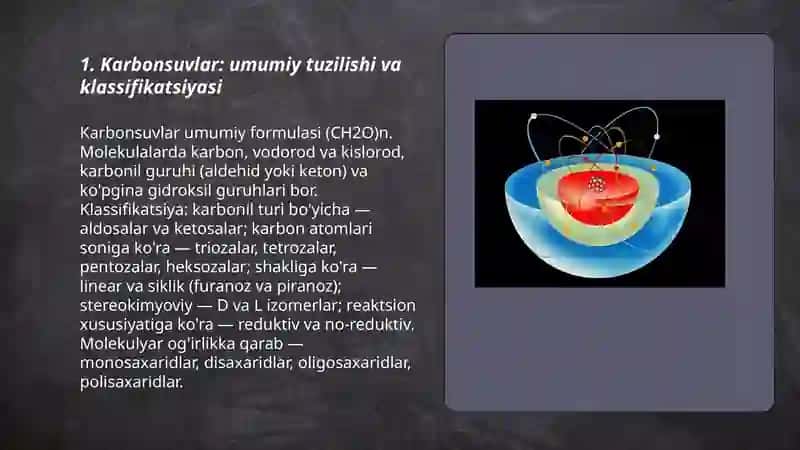 Karbonsuvlar. Monosaxaridlar tuzilishi va hossalari. Di-, gomo- va geteropolisaxaridlar tuzilishi va xossalari 3