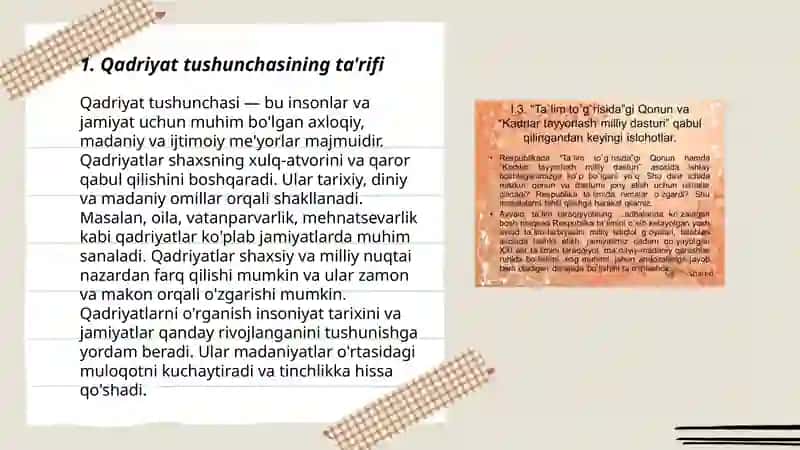 Qadriyat tushunchasining ma`nosi va uning umumiy tavsifi, kabi mavzusidan taqdimot tayyorlash 3