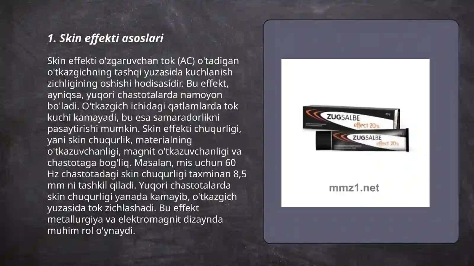 Skin effekt. Chiziqli oʻtkazgichlarda kvazistasionar toklar. Kvazistasionar magnit maydon energiyasi 3