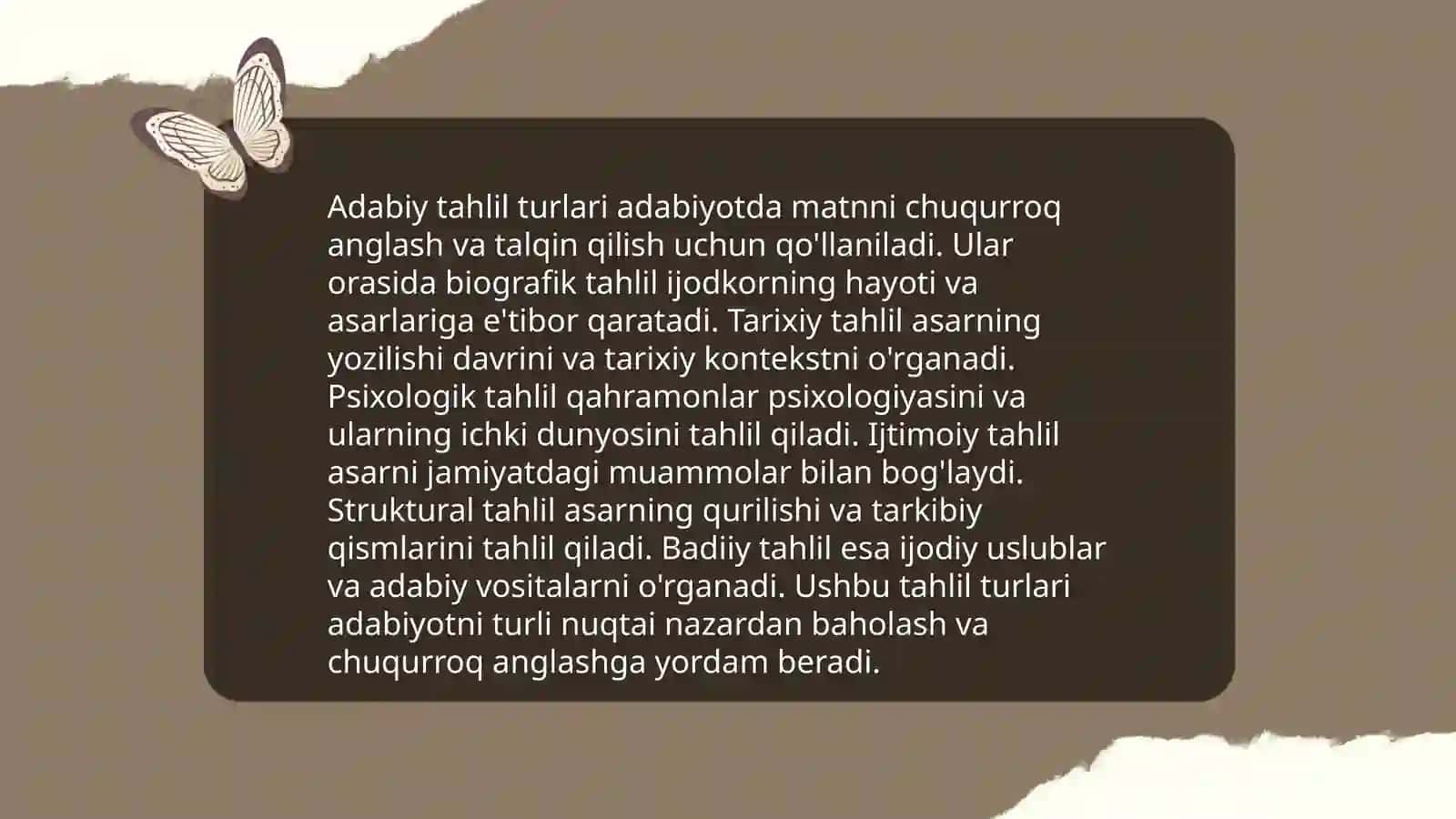 Badiiy asarlarni tahlil qilish, tahlil turlari 3