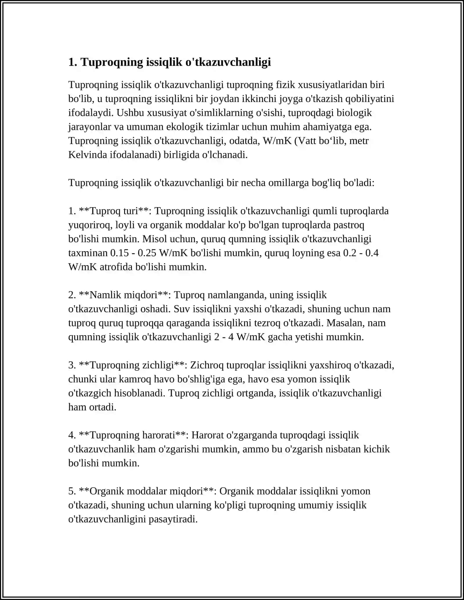 TUPROQNING ISSIQLIK XOSSALARI VA ISSIQLIK REJIMLARI 3
