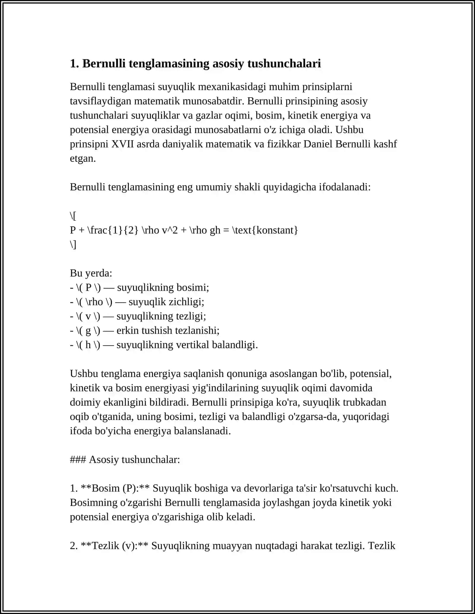 BERNULLI TENGLAMASINING GEOMETRIK VA ENERGETIK MOHIYATI 3