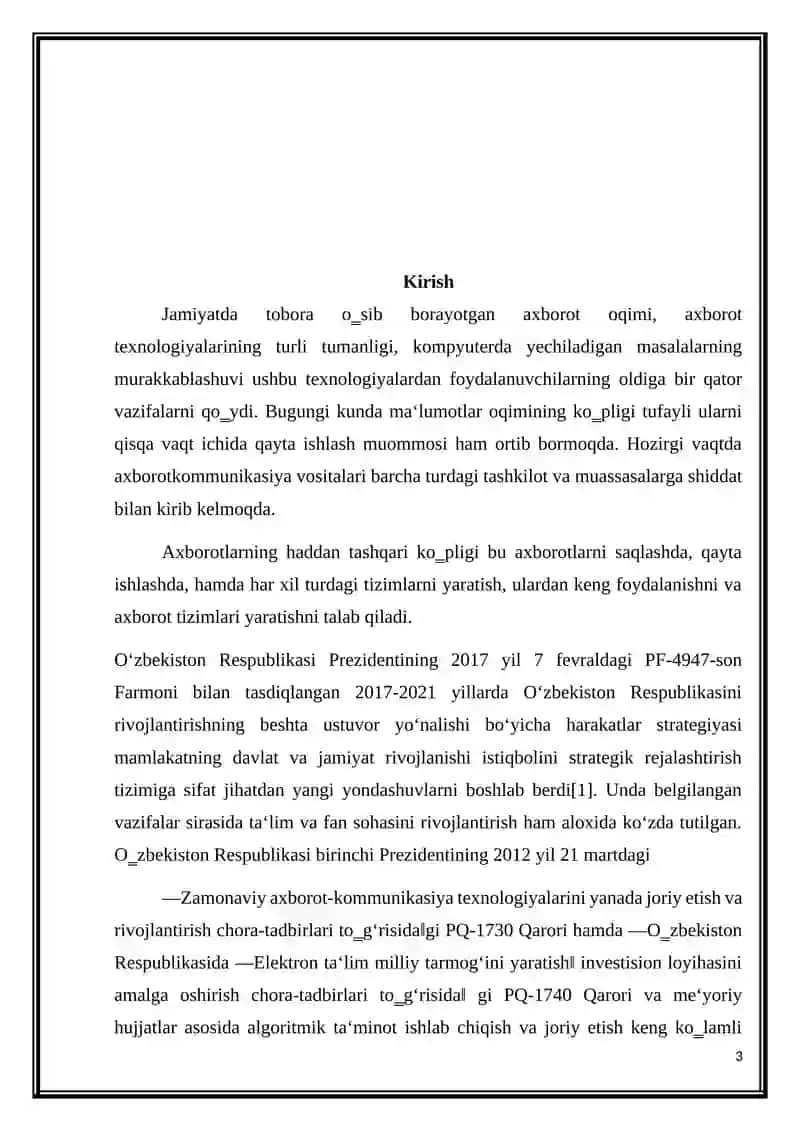 "Masalalarning algoritmini tuzish va shu algoritm asosida C++ dasturlash tilida dastur tuzish" 3
