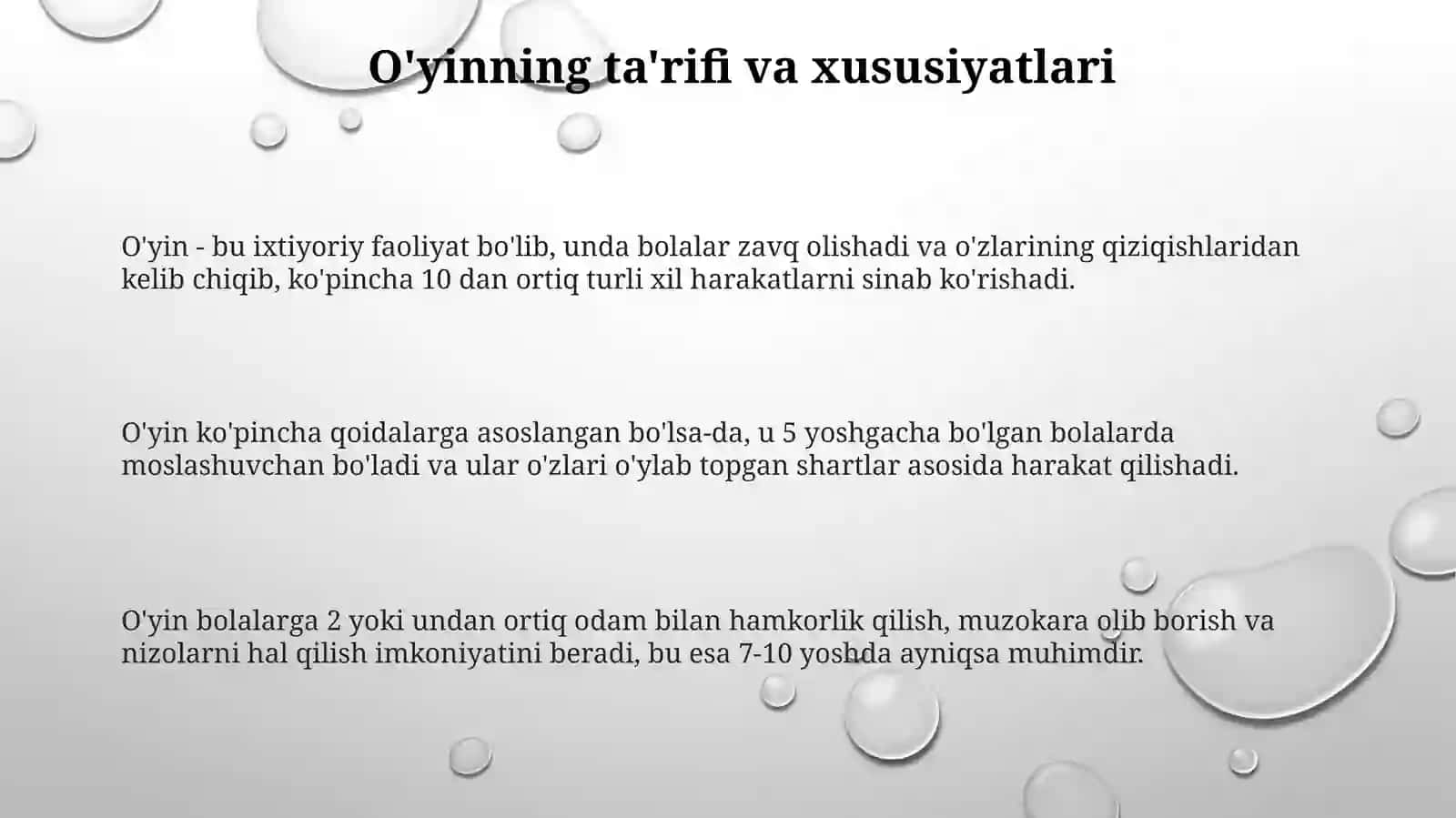 Oʻyin bola faoliyatining asosiy turi sifatida 3