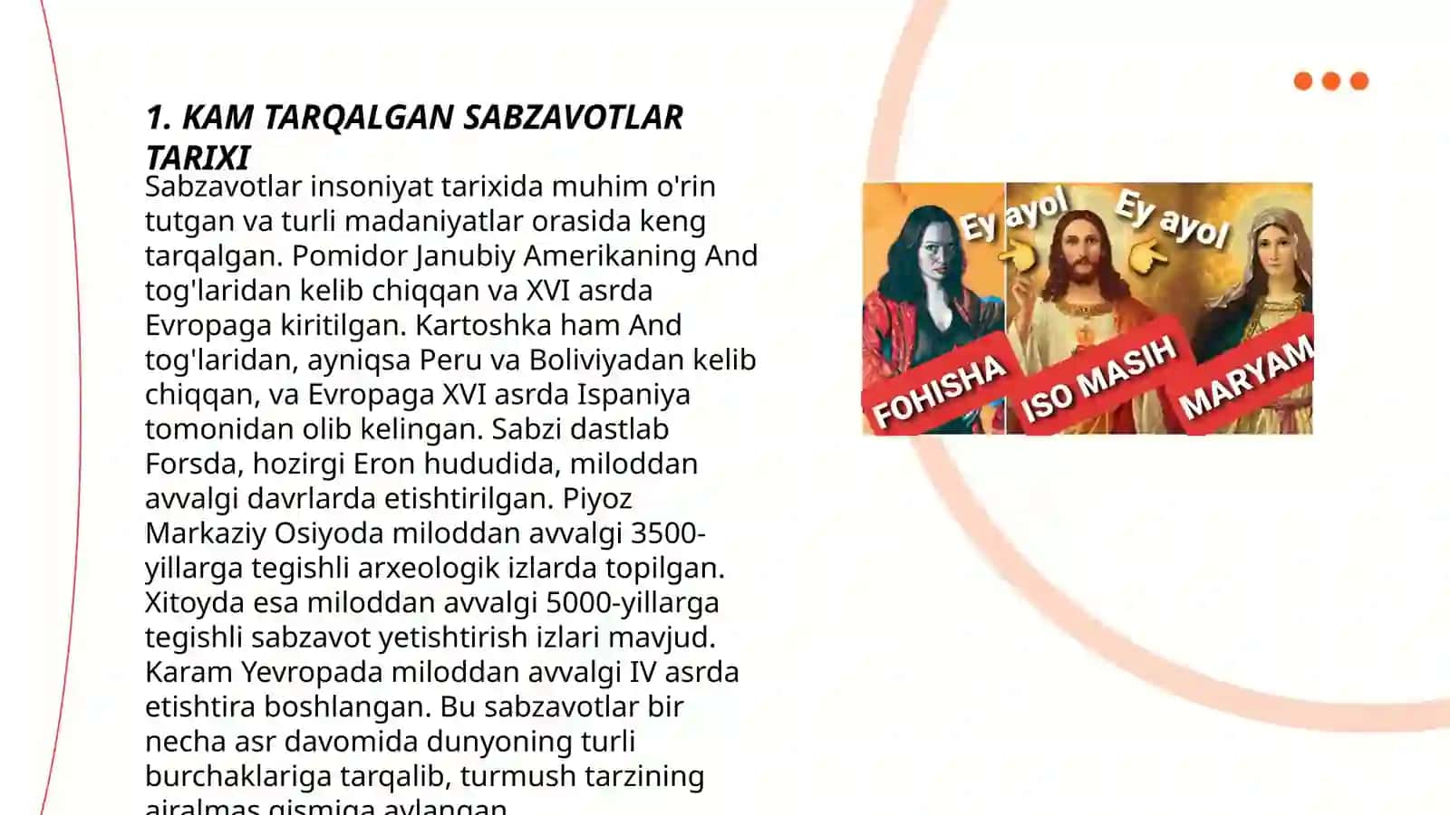 KAM TARQALGAN SABZAVOTLAR TARIXI 3