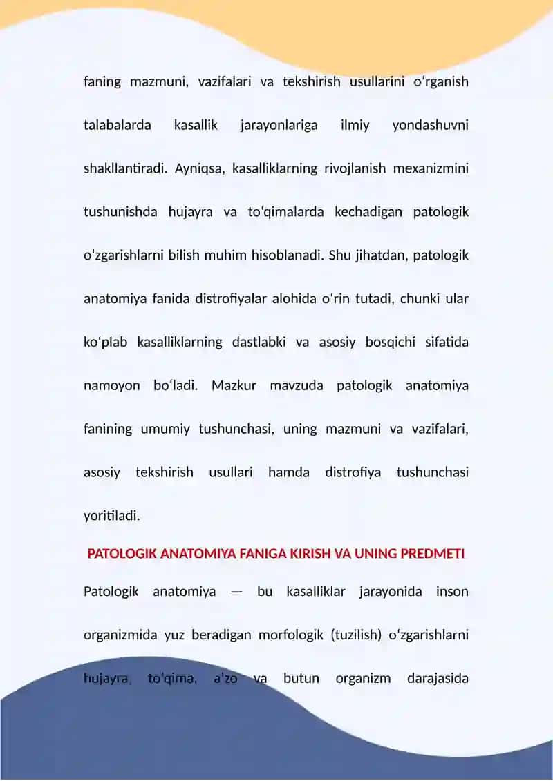 Patologik anatomiya moduliga kirish. Patologik anatomiya fani, mazmuni, vazifasi, tekshirish usullar 3
