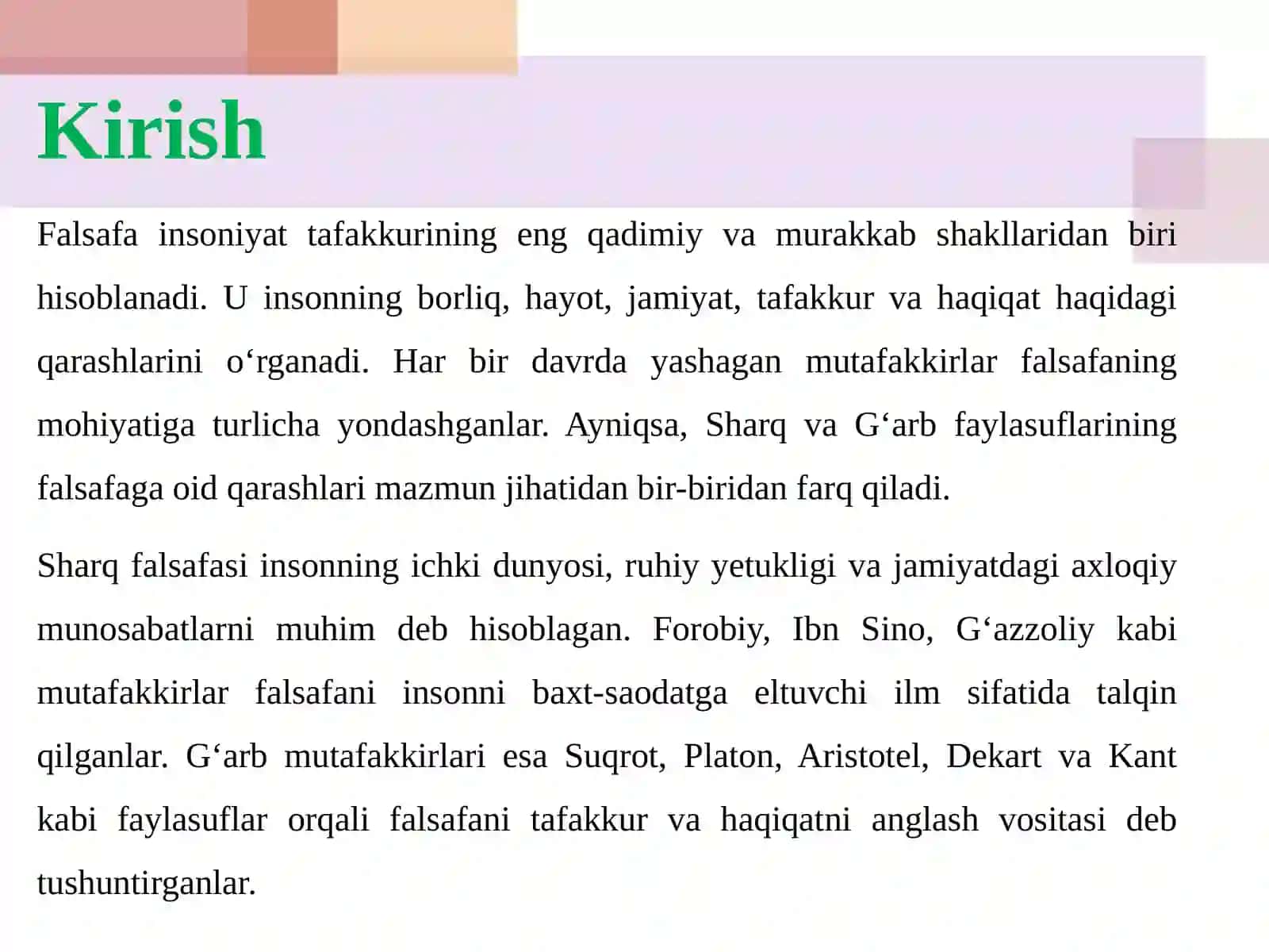 Falsafaning mohiyatiga oid Sharq va G‘arb mutafakkirlari ta’riflarini tasniflash 3
