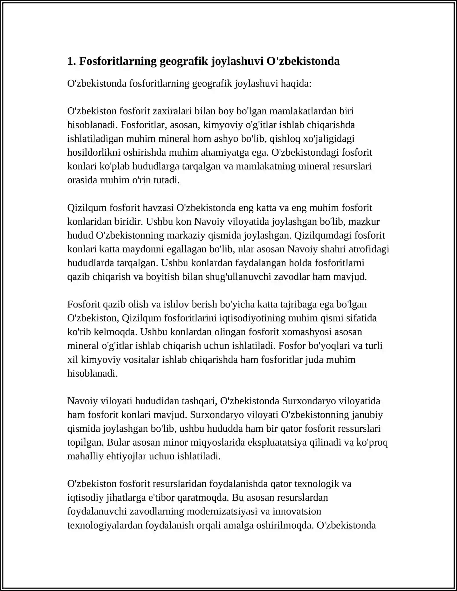 O'ZBEKISTONDA FOSFARIT VA APATITLARINING ZAHIRALARI 3