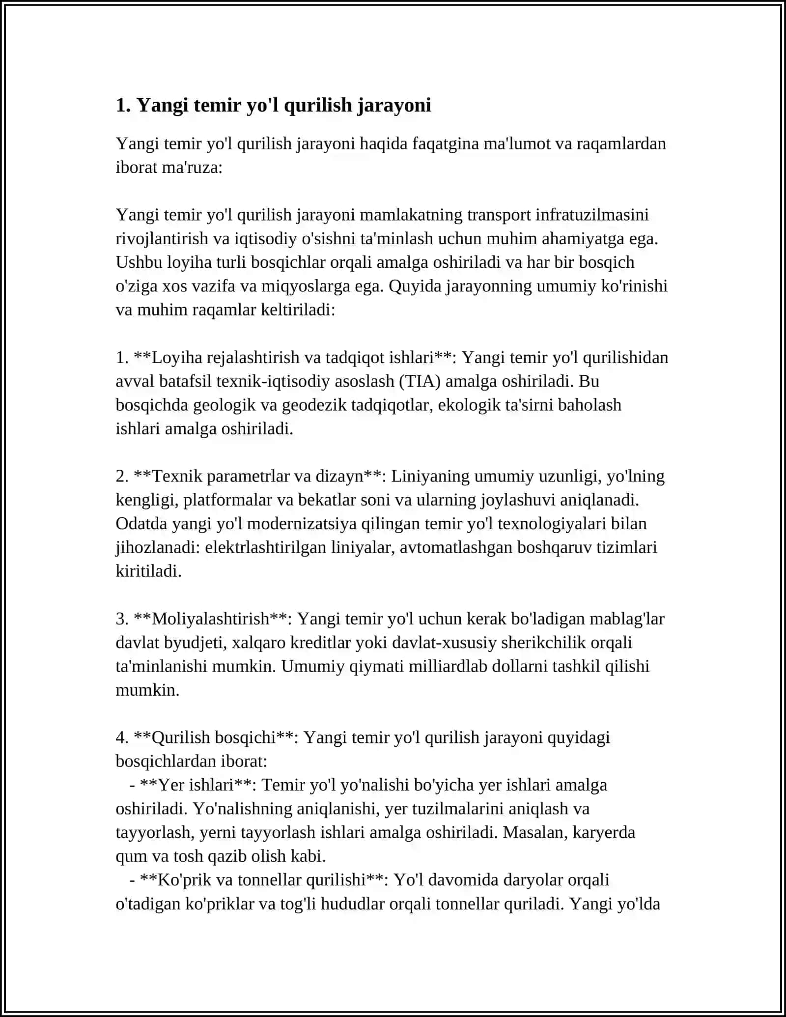 YANGI TEMIR YO'L UCHASTKASI VA INSHOOTLAR QURISH MUDDATINI ANIQLASH 3