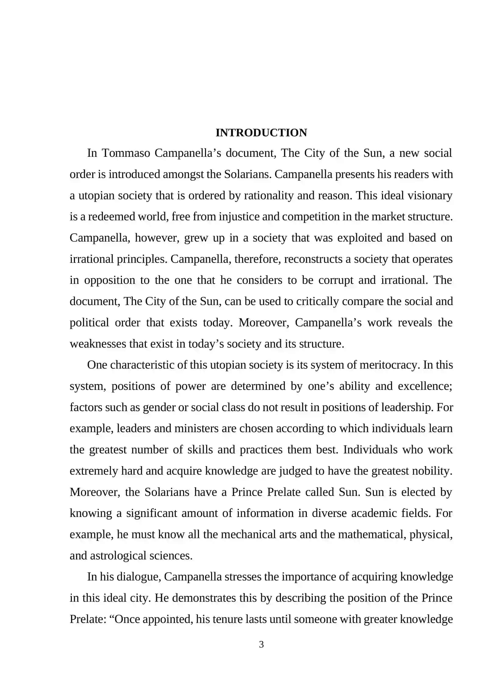 Tommaso Campanella's City of the Sun Course Paper 3