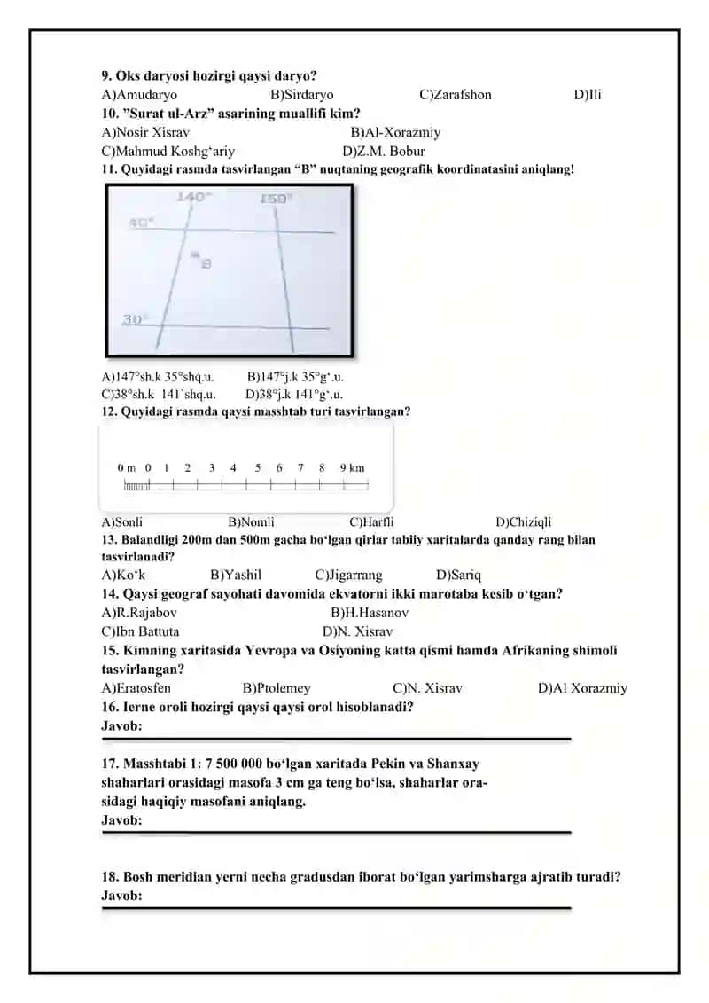 7-sinf. Nazorat ishi to`plami. 2-variant. Test. 3