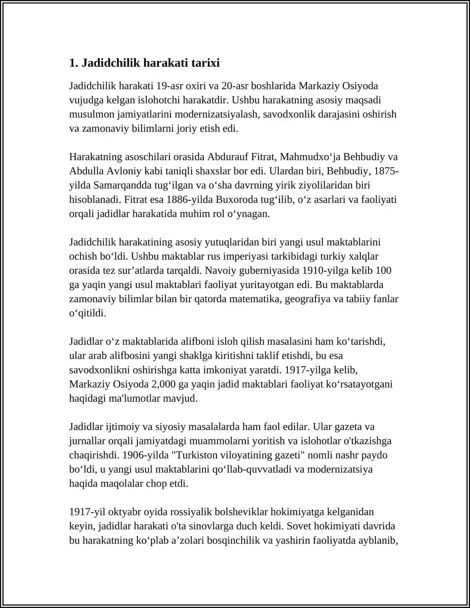 JADIDCHILIK XARAKATI VA ULARNING MILLIY ISTIQLOLIMIZNI MUSTAHKAMLASHDAGI MEHNATI 3
