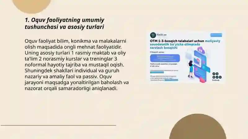 Oquv faoliyatning asosiy xillari. Talabaning oliy oquv yurtiga olin kirish 3