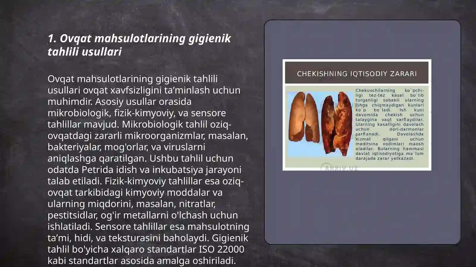Oziq-ovqat mahsulotlarining sifatini gigienik baholash 3
