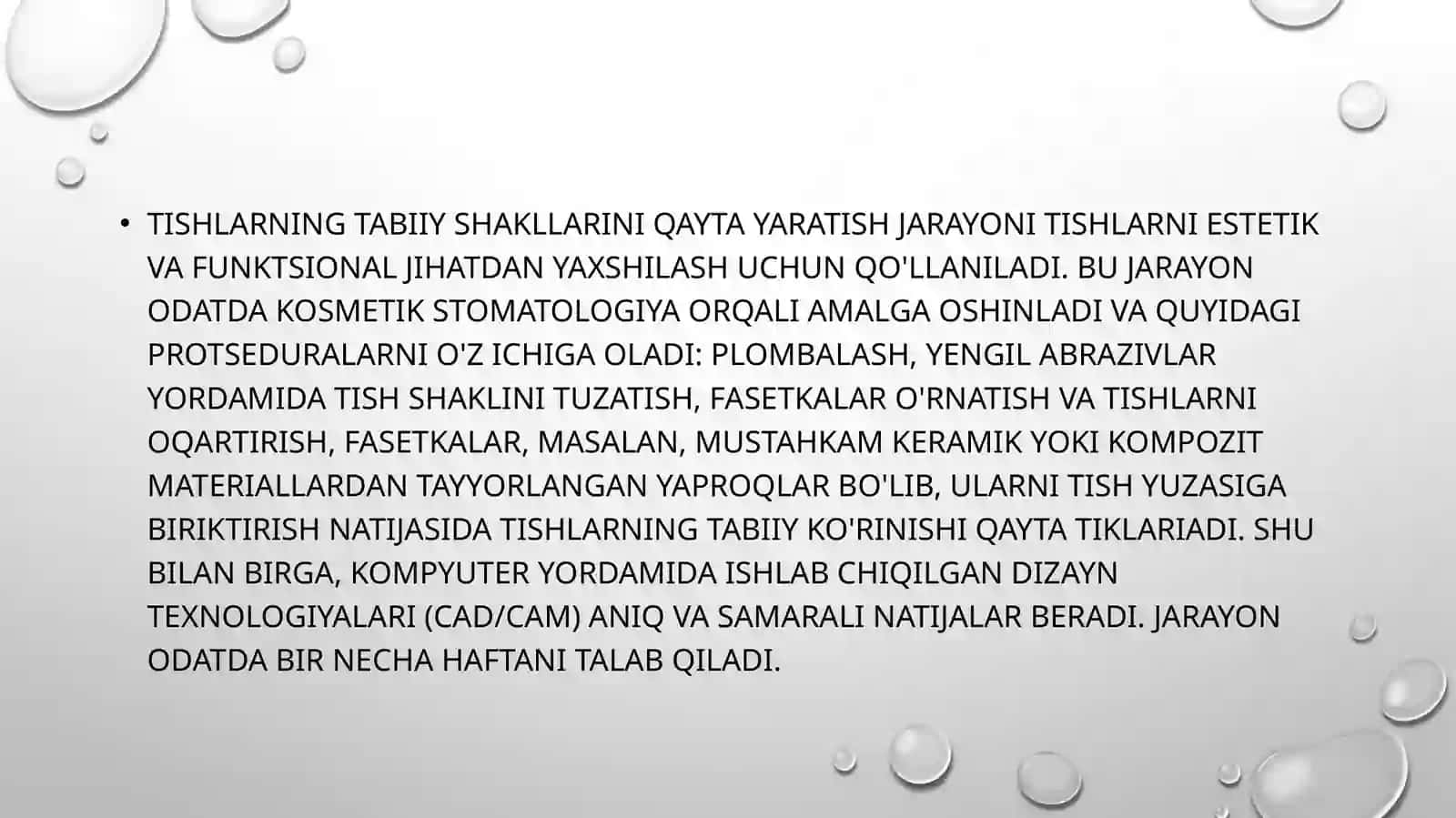 Umumiy amaliyot shifokor-stomatologining an’anaviy, raqamli texnologiyalar usullarini bilishi va sun’iy intellektdan to’liq olinadigan tish protezlarini tayyorlashning estetik jihatlarini bilishi 3