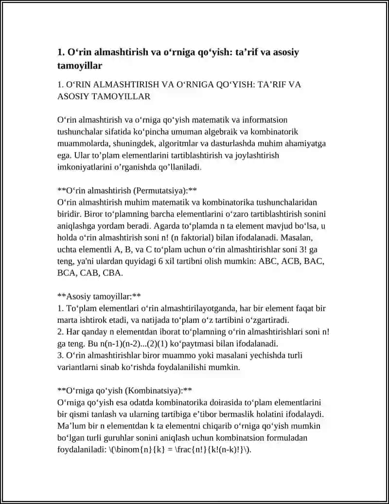 ÓRIN ALMASHTIRISHLAR VA ÓRNIGA QÓYISHLAR 3