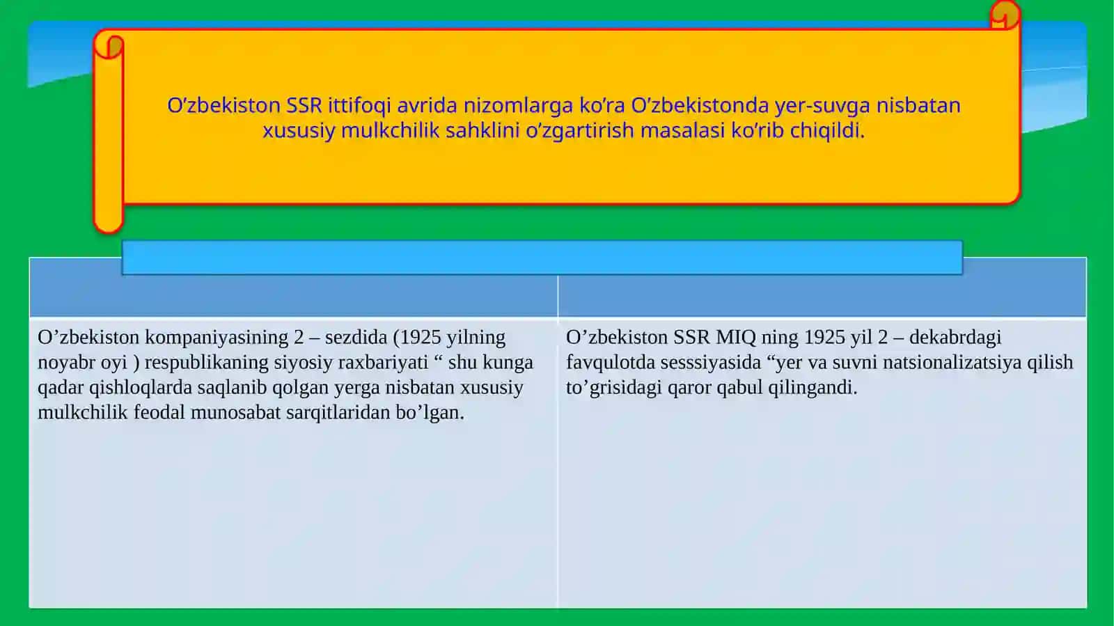 Sovet hukumatining Òzbekiston SSR dagi 1925-1941-yillarda òtkazgan agrar siyosati. 3