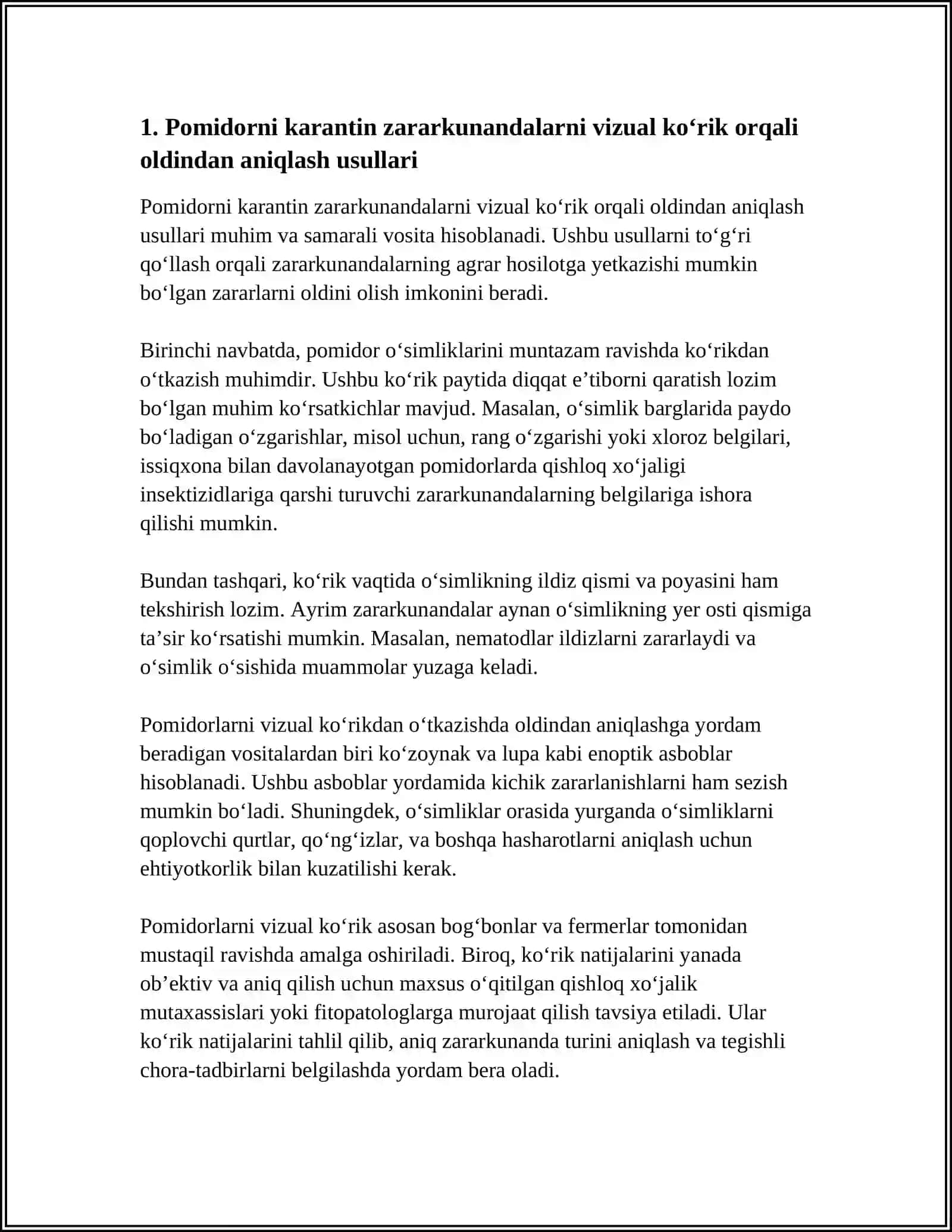 POMIDORNI KARANTIN ZARARKUNANDALARNI OLDINDAN ANIQLASH 3