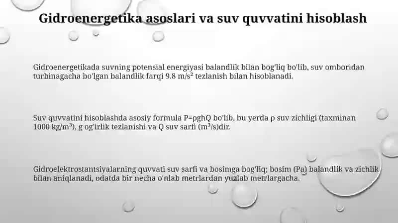 To‘g‘onlardagi suv quvvatini hisoblash va gidroenergetik samaradorlik 3