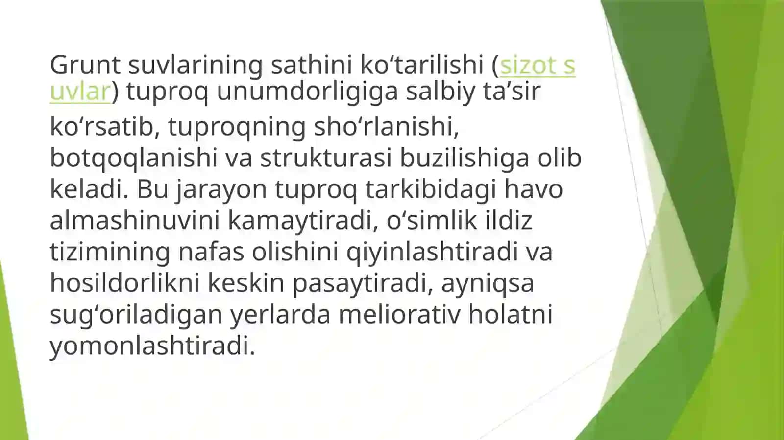 Grunt suvlari sathini ko'tarilishi va tuproq unumdorligiga ta'siri 3